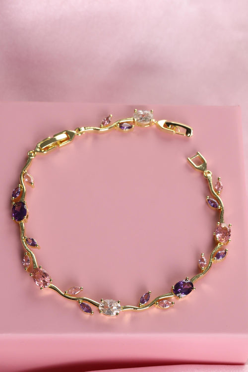 Tulip Floral Bracelet, Pastel Gemstone Bracelet, Pink Crystal Jewelry, Gift for Her